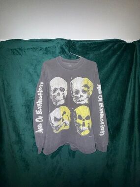 Half Evil 333 Age of Extinction Skulls Graphics Gray Long Sleeve T-Shirt Size L